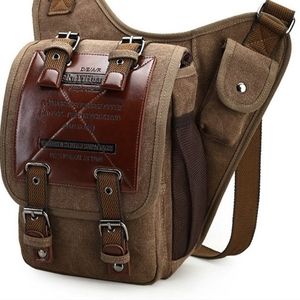 RuYiHuang leather/canvas messenger bag